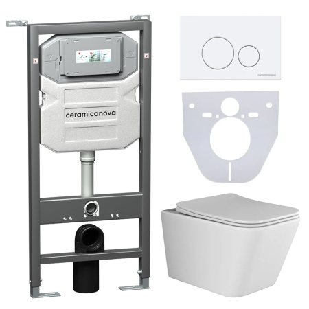 Инсталляция с кнопкой + унитаз + шумоизоляция Ceramica Nova CN3007_1001W_1000